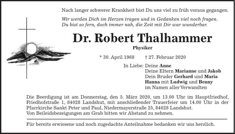 Traueranzeige Robert Thalhammer