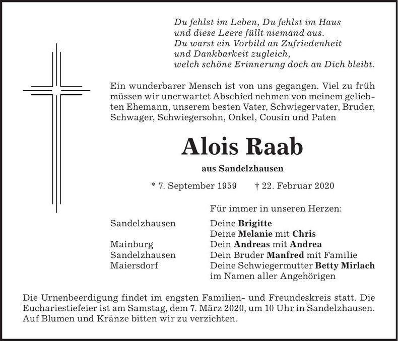Traueranzeige Alois Raab