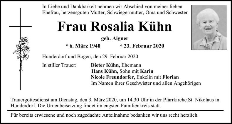 Traueranzeige Rosalia Kühn