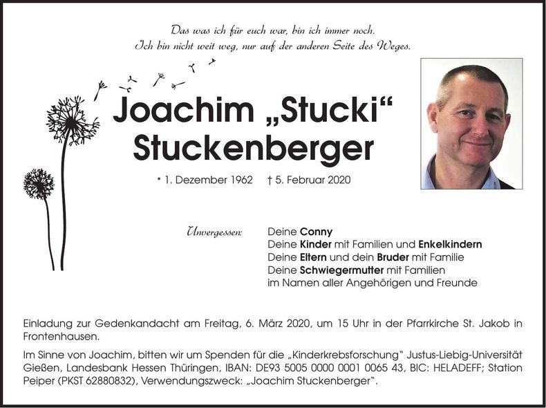 Traueranzeige Joachim Stuckenberger
