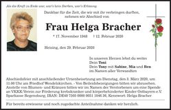Traueranzeige Helga Bracher