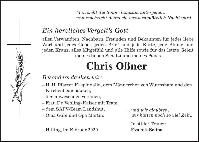 Traueranzeige Chris Oßner