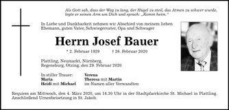 Traueranzeige Josef Bauer