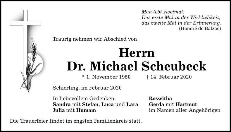 Traueranzeige Michael Dr. Scheubeck