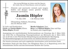 Traueranzeige Jasmin Höpfer