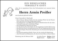 Traueranzeige Armin Preißer