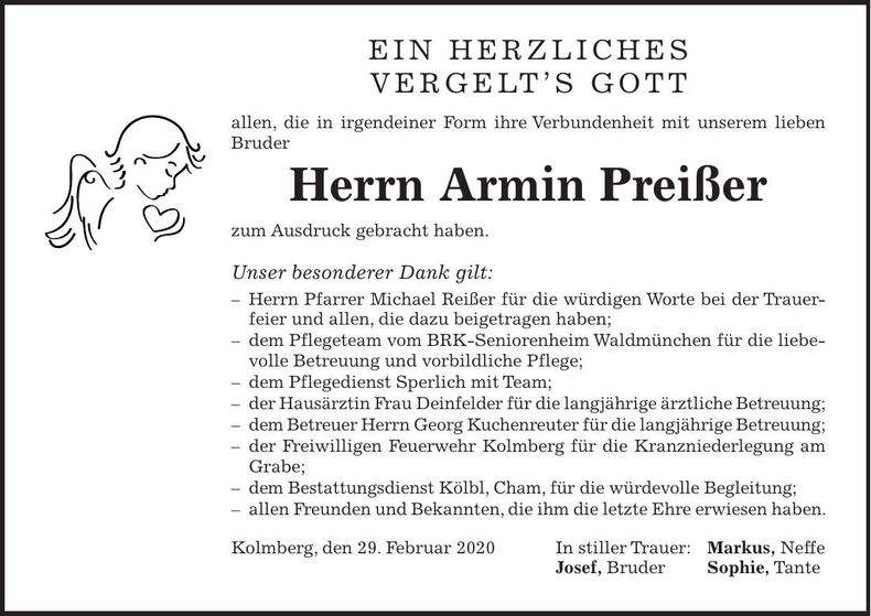 Traueranzeige Armin Preißer
