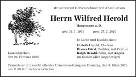 Traueranzeige Wilfried Herold