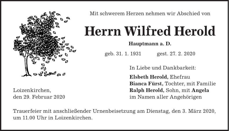 Traueranzeige Wilfried Herold