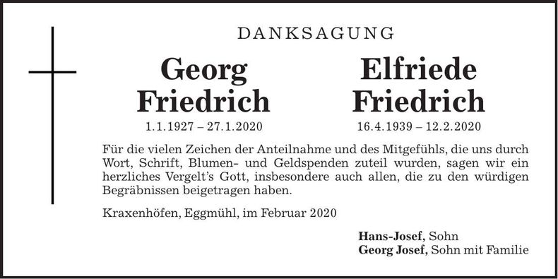 Traueranzeige Elfriede und Georg Friedrich