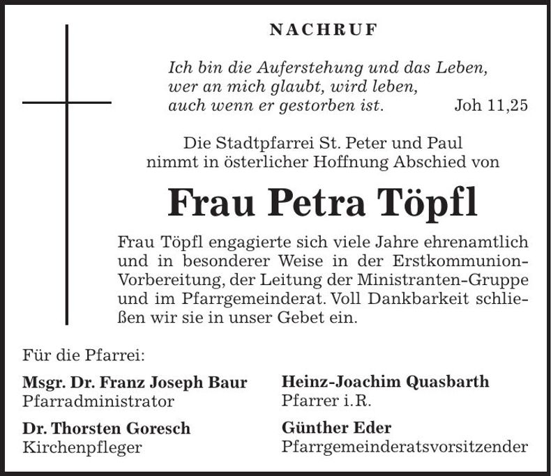 Traueranzeige Petra Töpfl