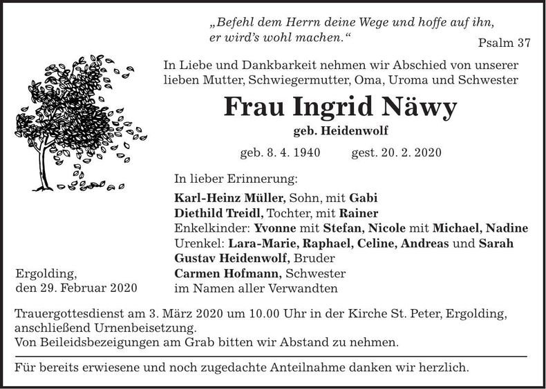 Traueranzeige Ingrid Näwy