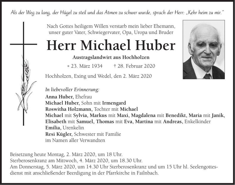 Traueranzeige Michael Huber