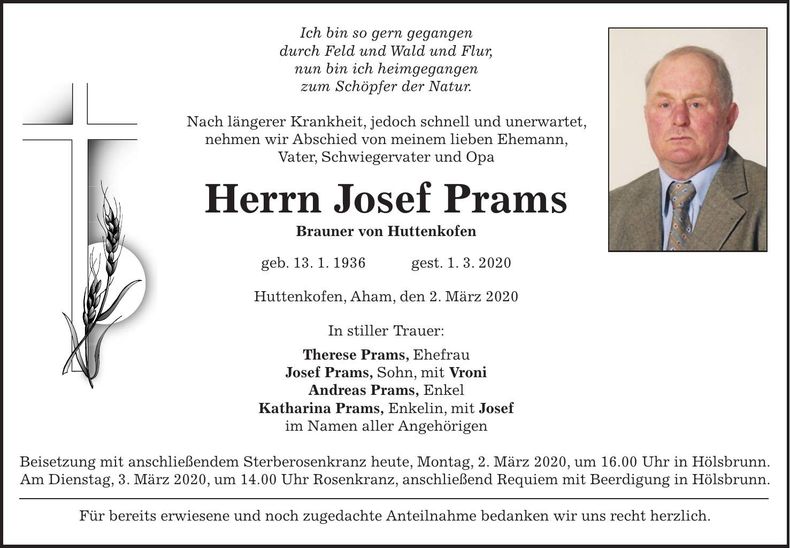 Traueranzeige Josef Prams