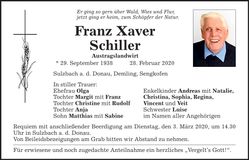 Traueranzeige Xaver Schiller