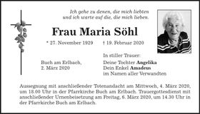 Traueranzeige Maria Söhl