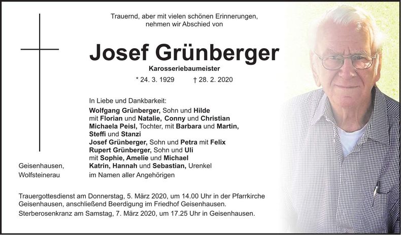 Traueranzeige Josef Grünberger