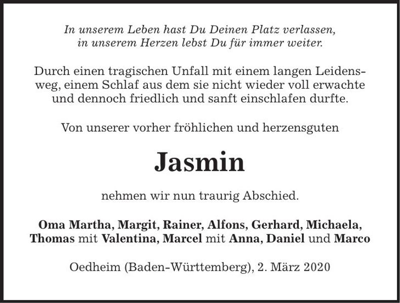 Traueranzeige Jasmin 