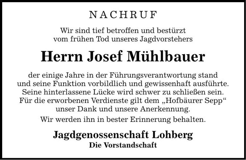 Traueranzeige Josef Mühlbauer