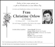 Traueranzeige Christine Orlow