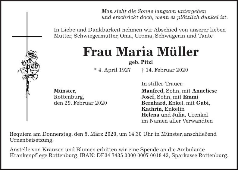 Traueranzeige Maria Müller