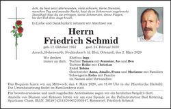 Traueranzeige Friedrich Schmid