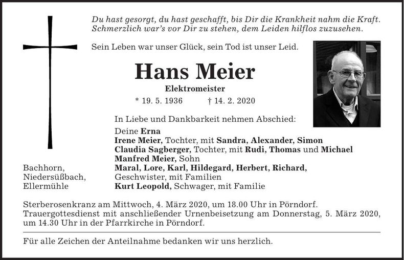 Traueranzeige Hans Meier