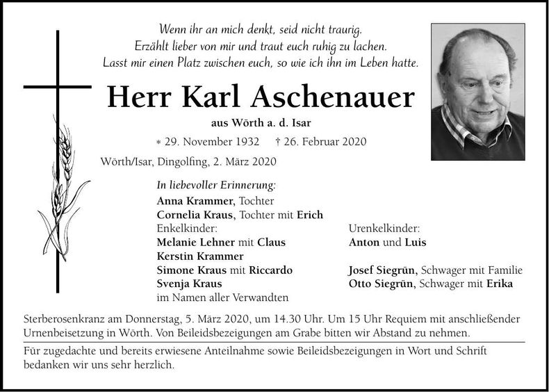 Traueranzeige Karl Aschenauer