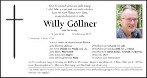 Traueranzeige Willy Göllner