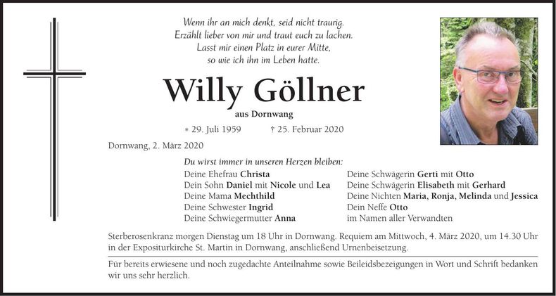 Traueranzeige Willy Göllner