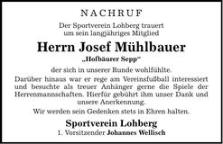 Traueranzeige Josef Mühlbauer