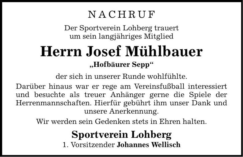 Traueranzeige Josef Mühlbauer