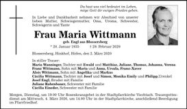 Traueranzeige Maria Wittmann