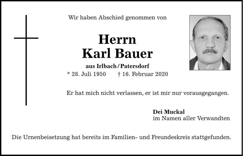 Traueranzeige Bauer Karl