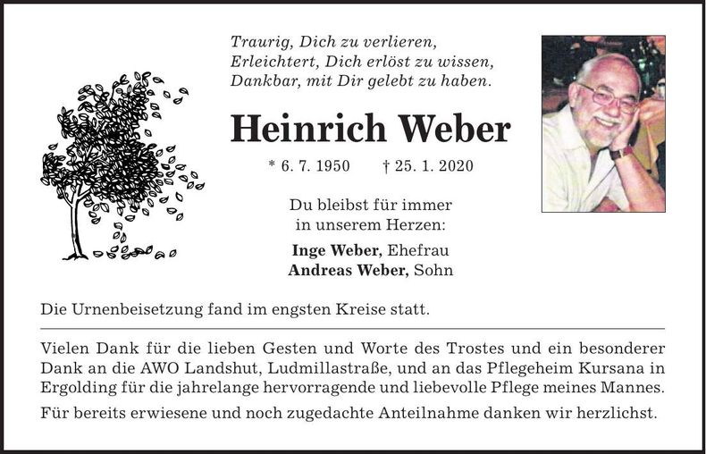 Traueranzeige Heinrich Weber