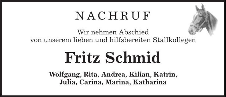 Traueranzeige Fritz Schmid