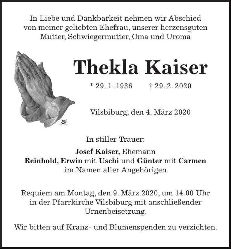 Traueranzeige Thekla Kaiser