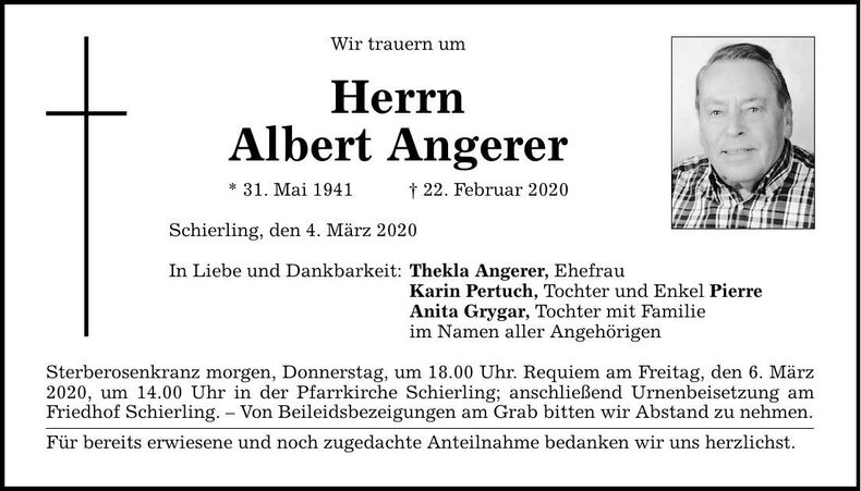 Traueranzeige Albert Angerer