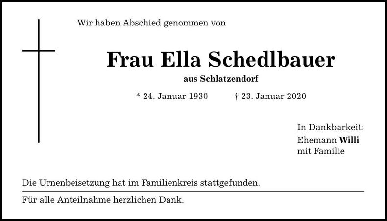 Traueranzeige Ella Schedlbauer