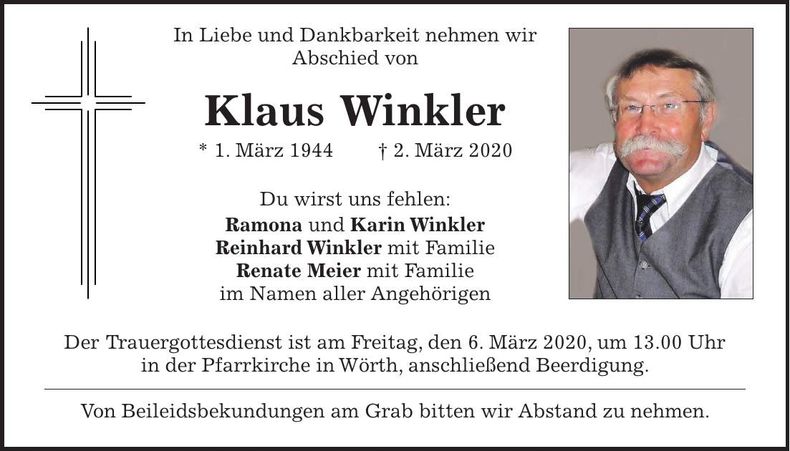 Traueranzeige Klaus Winkler