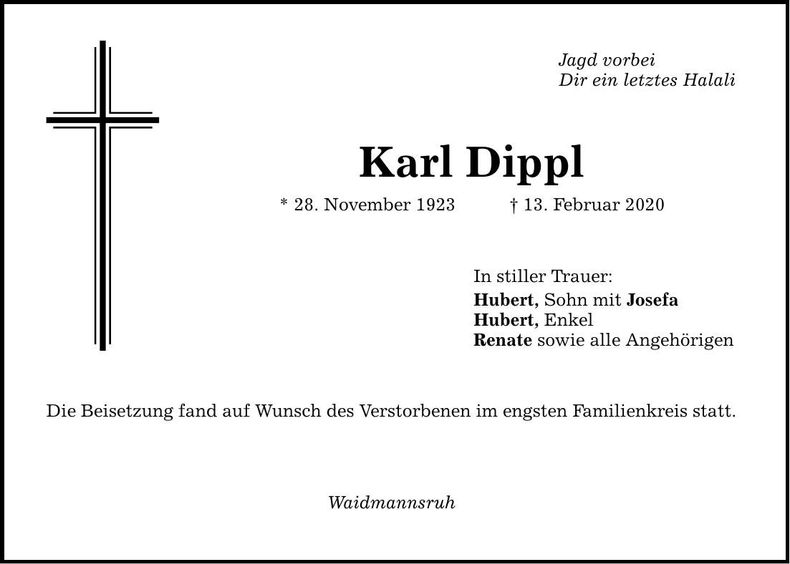 Traueranzeige Karl Dippl