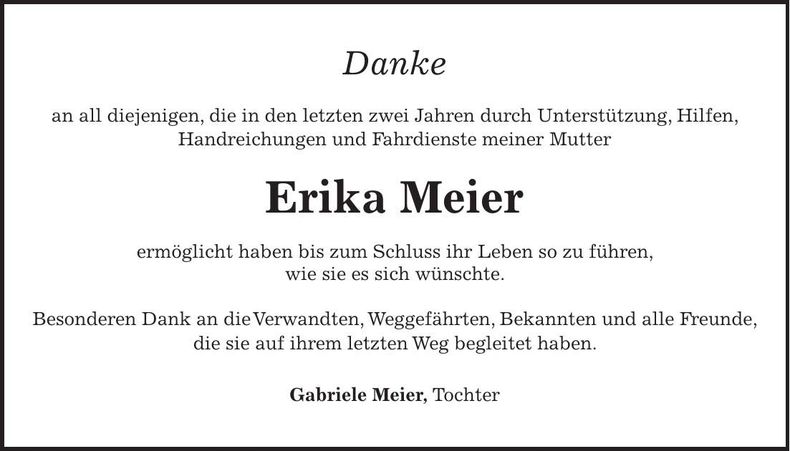 Traueranzeige Erika Meier