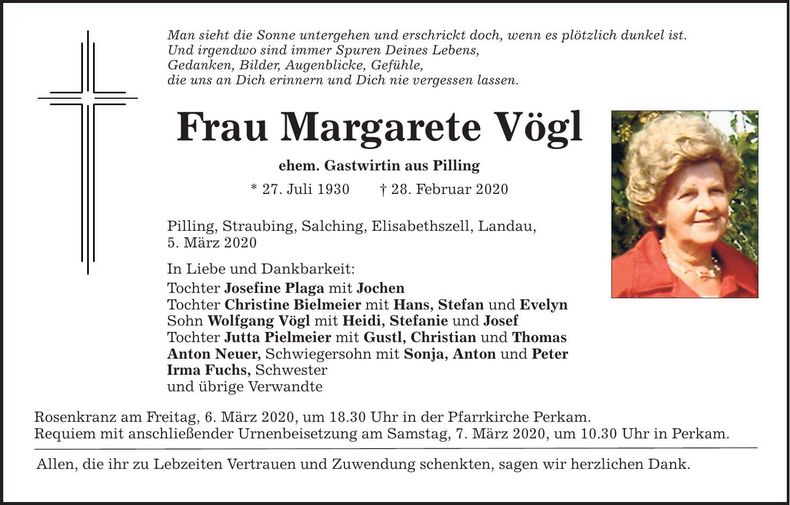 Traueranzeige Margarete Vögl