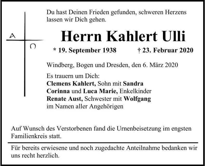 Traueranzeige Ulrich Kahlert