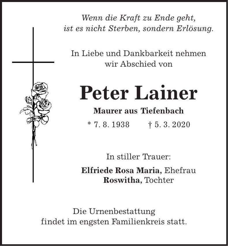 Traueranzeige Peter Lainer