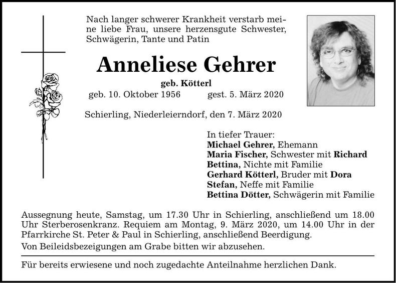Traueranzeige Anneliese Gehrer