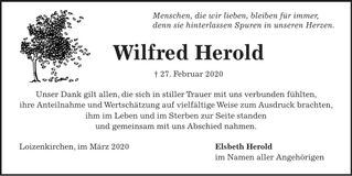 Traueranzeige Wilfred Herold