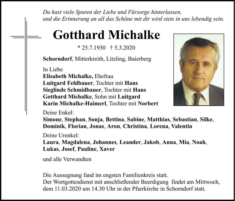 Traueranzeige Gotthard Michalke