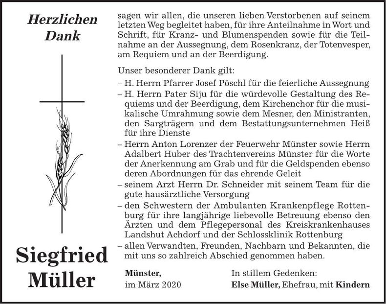 Traueranzeige Siegfried Müller
