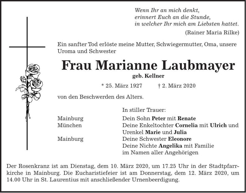 Traueranzeige Marianne Laubmayer